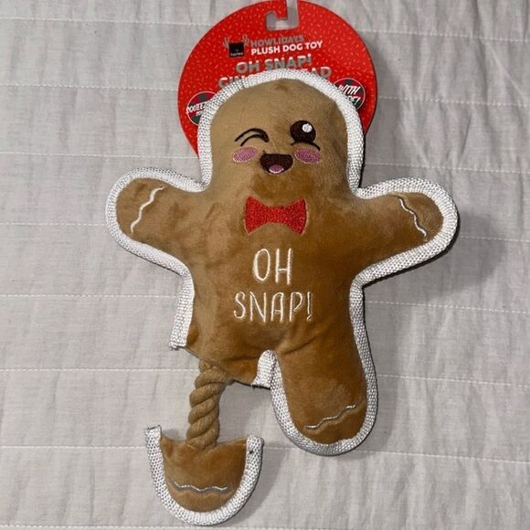 OH SNAP! GINGERBREAD Plush Brown White Squeaky Crinkle Rope Dog Toy - Picture 1 of 6